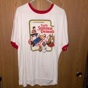 Red and White “Let’s Summon Demons” Ringer Tee